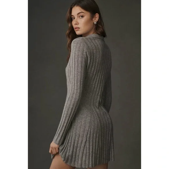 Reformation Walsh Cashmere Long-Sleeve Mini Dress Gray Medium - Picture 10 of 11